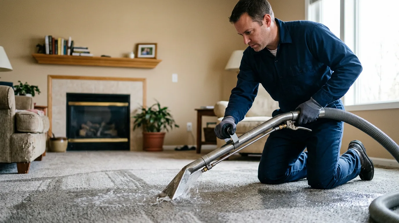 Water damage restoration technician working near Ashland, NY